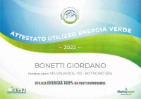 attestato utilizzo energia 100% da fonti rinnovabili Calzificio Bonetti Giordano Botticino (Brescia) Italy